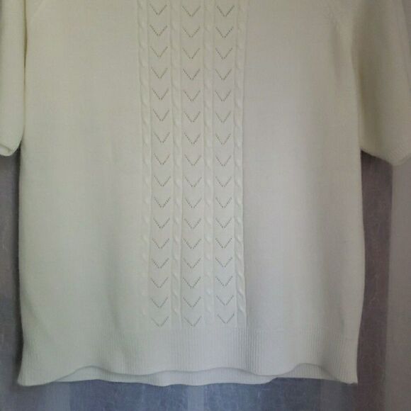 Koret Short Sleeve Sweater Ivory White Back Zipper Preppy Academia Size M - Picture 3 of 10